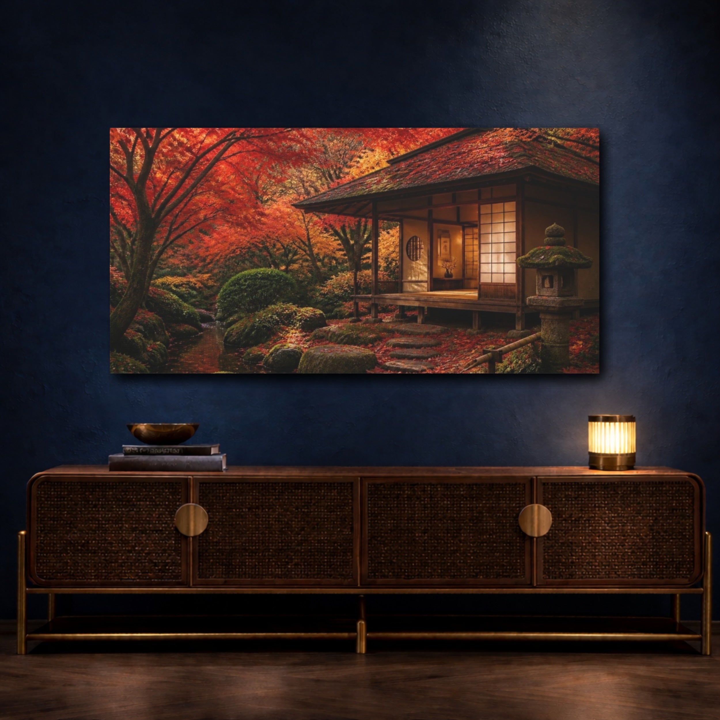 Mockup 4. Japanese Tea House Retreat shown as canvas print