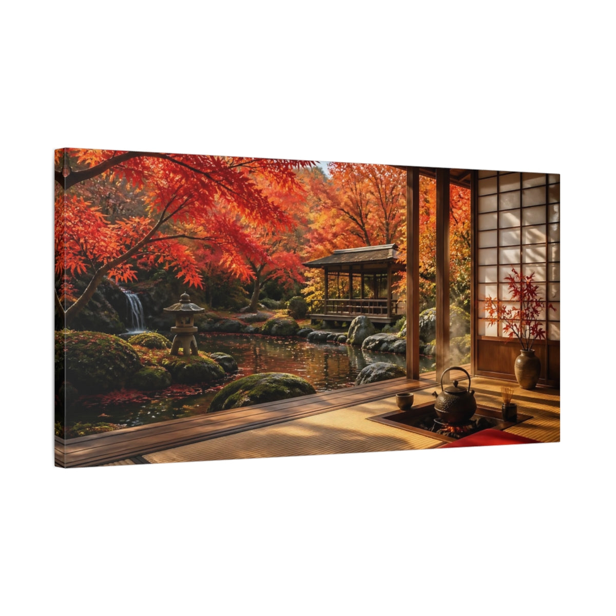 Side Mockup 1. Japanese Tea Pavilion Retreat shown as canvas print