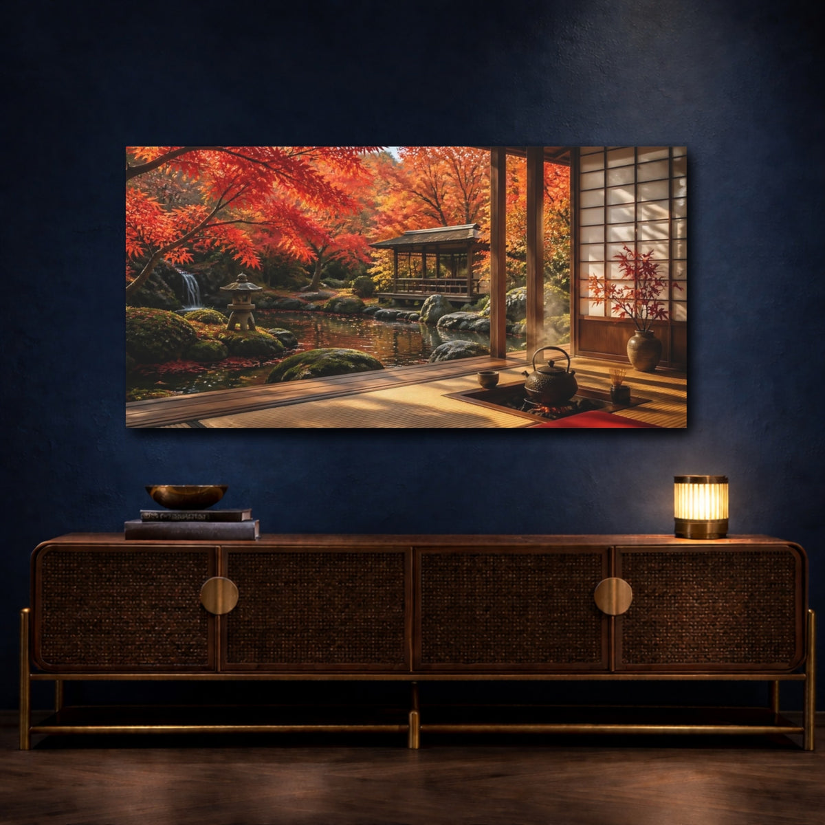 Mockup 4. Japanese Tea Pavilion Retreat shown as canvas print