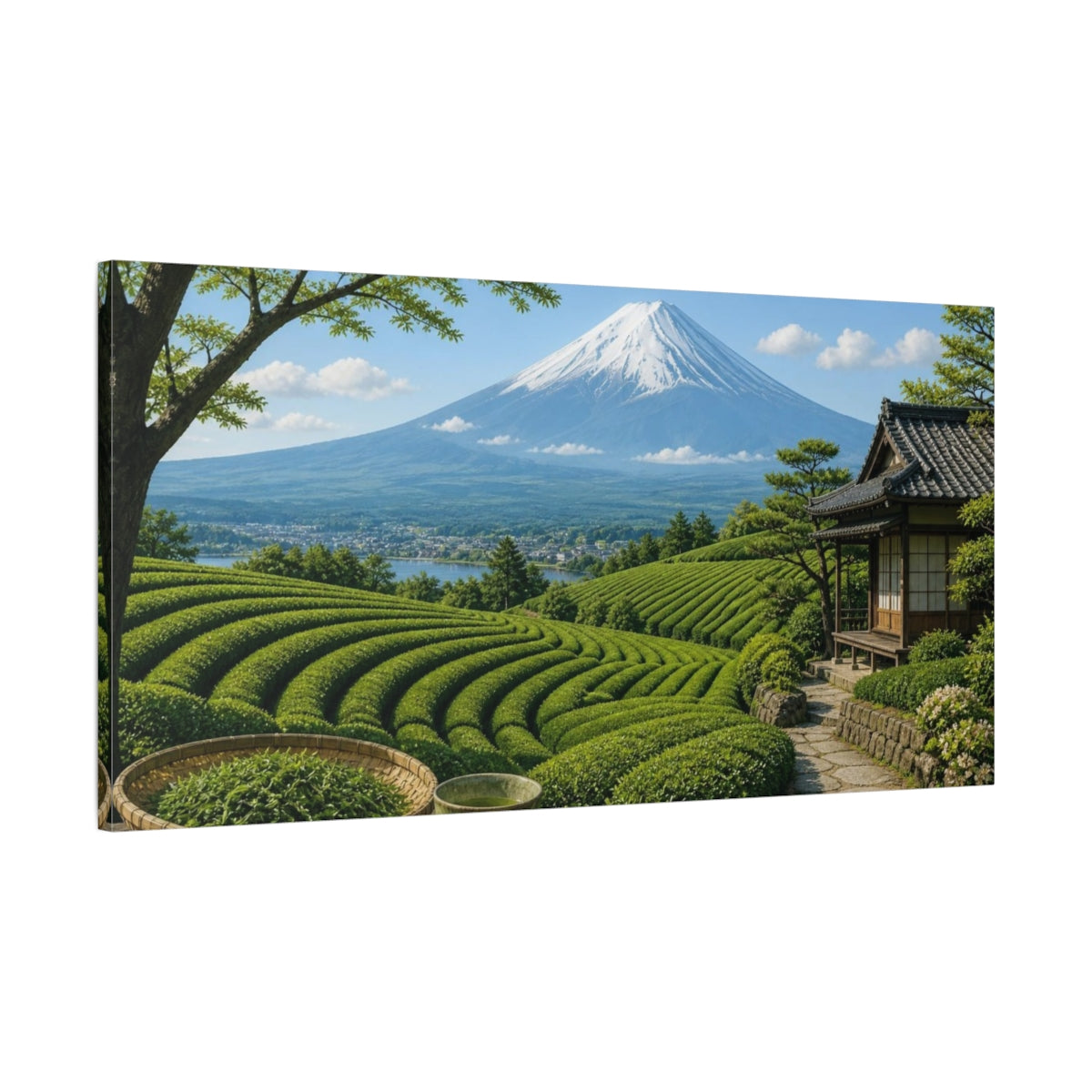Main Mockup. Japanese Tea Terrace With Mount Fuji shown as canvas print