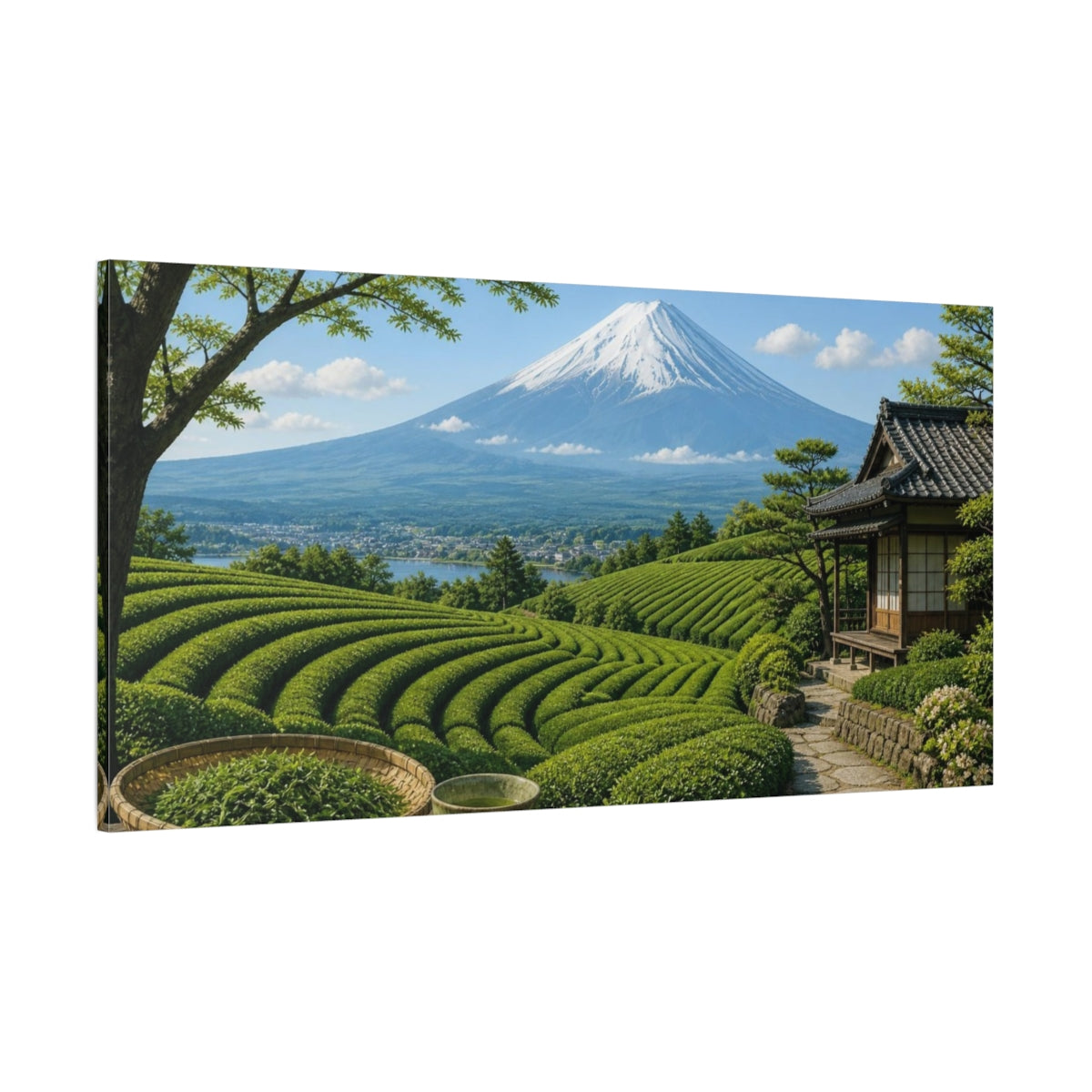 Side Mockup 2. Japanese Tea Terrace With Mount Fuji shown as canvas print