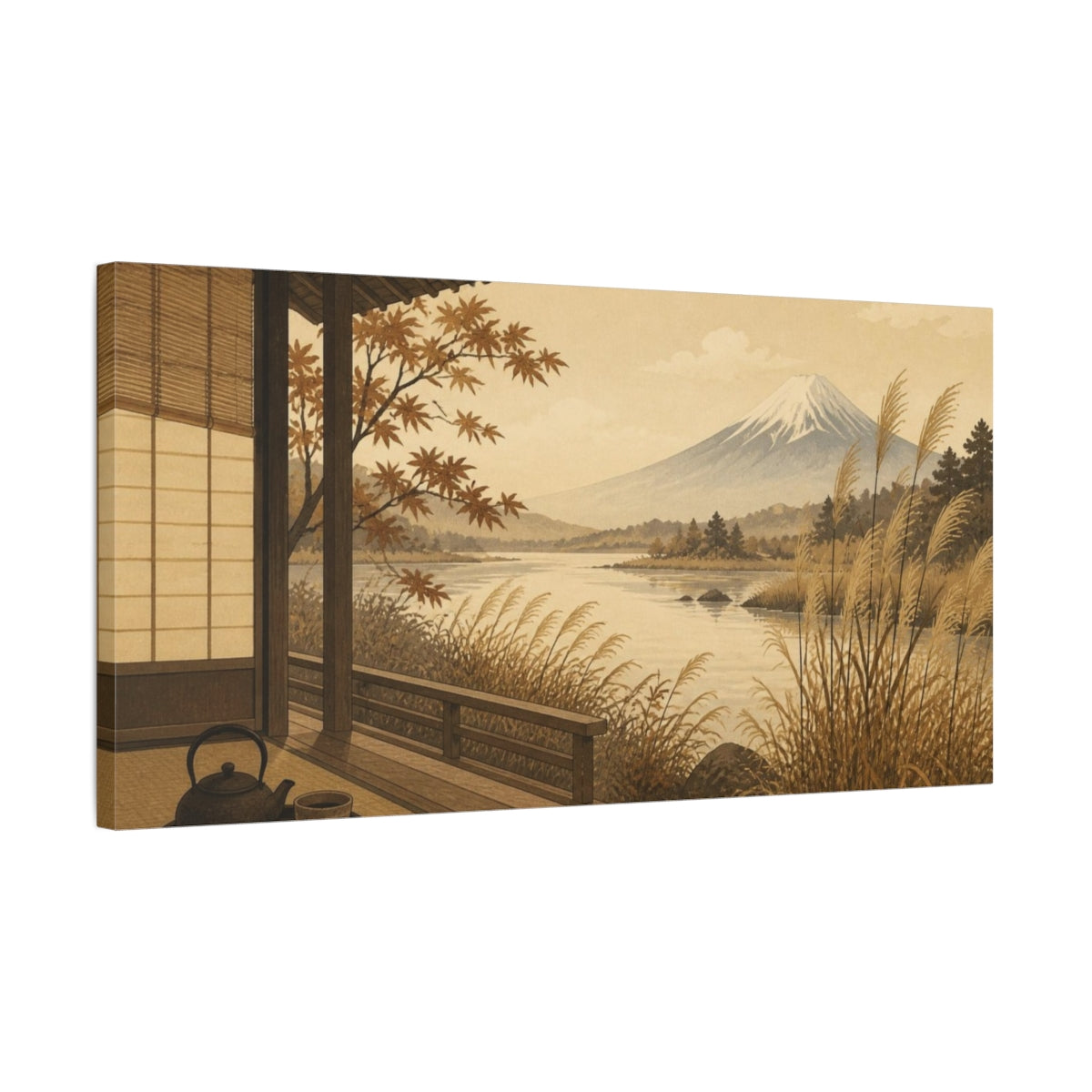 Side Mockup 1. Japanese Tea Veranda shown as canvas print