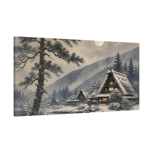 Main Mockup. Japanese Thatched Snow Village shown as canvas print