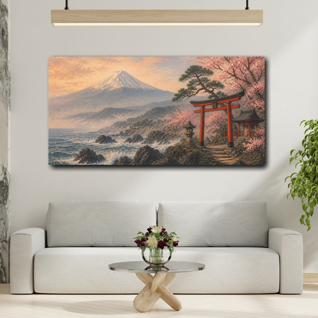 Mockup 2. Japanese Torii & Mount Fuji shown as canvas print