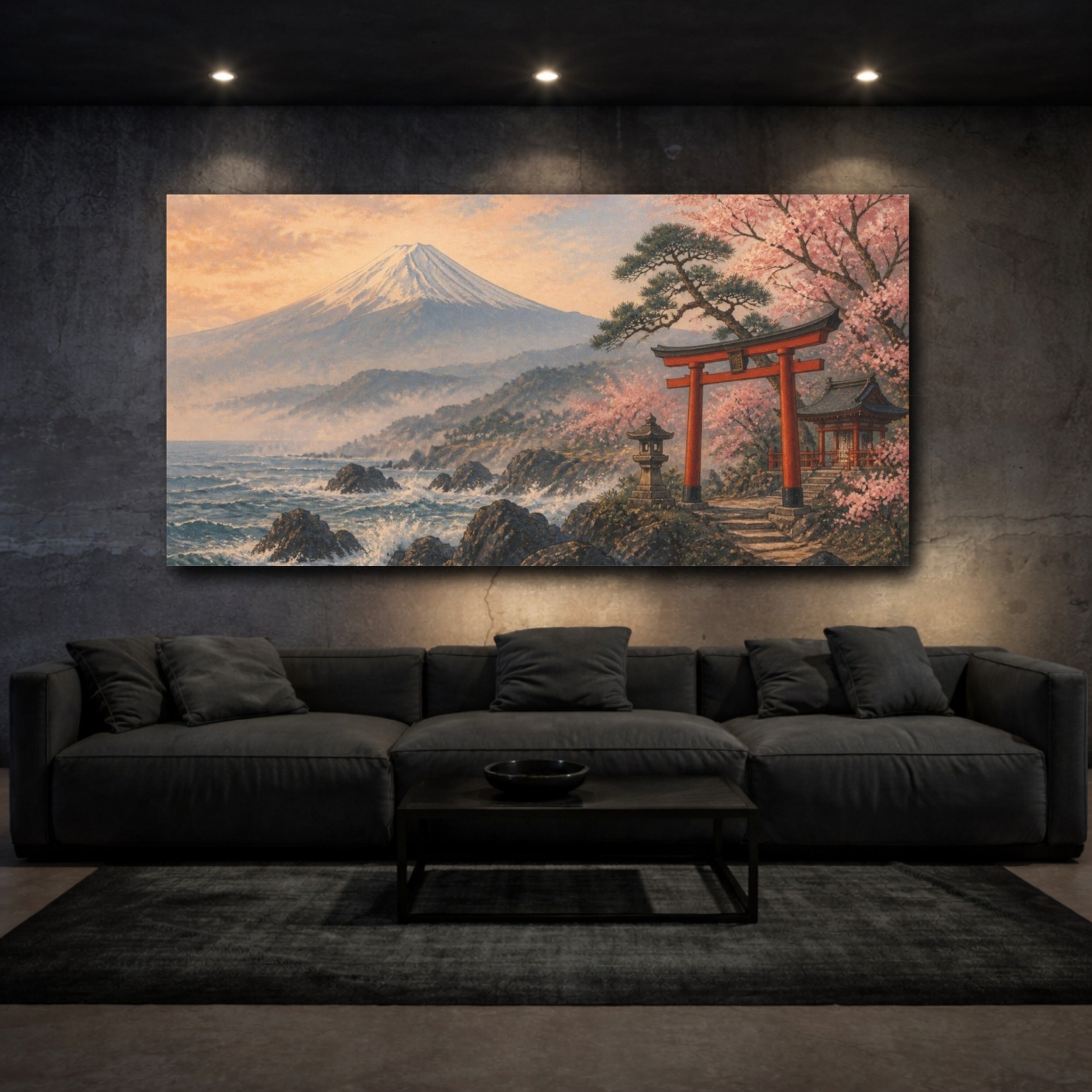Mockup 3. Japanese Torii & Mount Fuji shown as canvas print