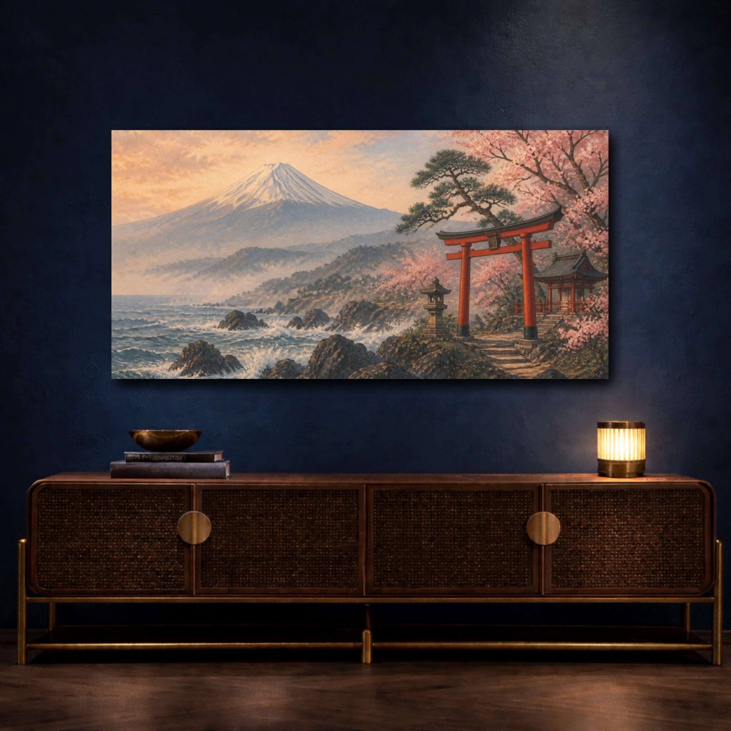 Mockup 4. Japanese Torii & Mount Fuji shown as canvas print
