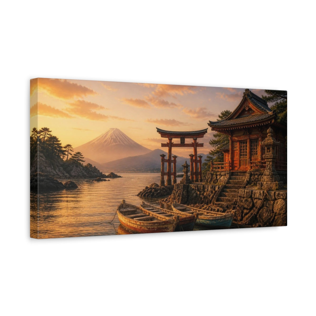 Side Mockup 3. Japanese Torii And Boats shown as canvas print