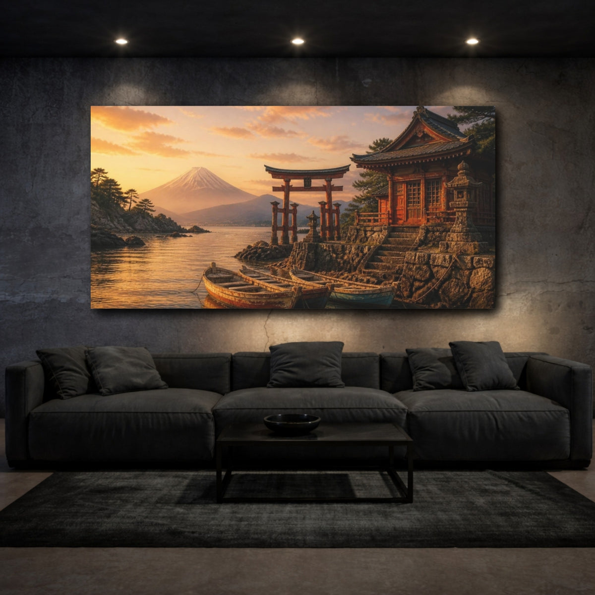 Mockup 3. Japanese Torii And Boats shown as canvas print