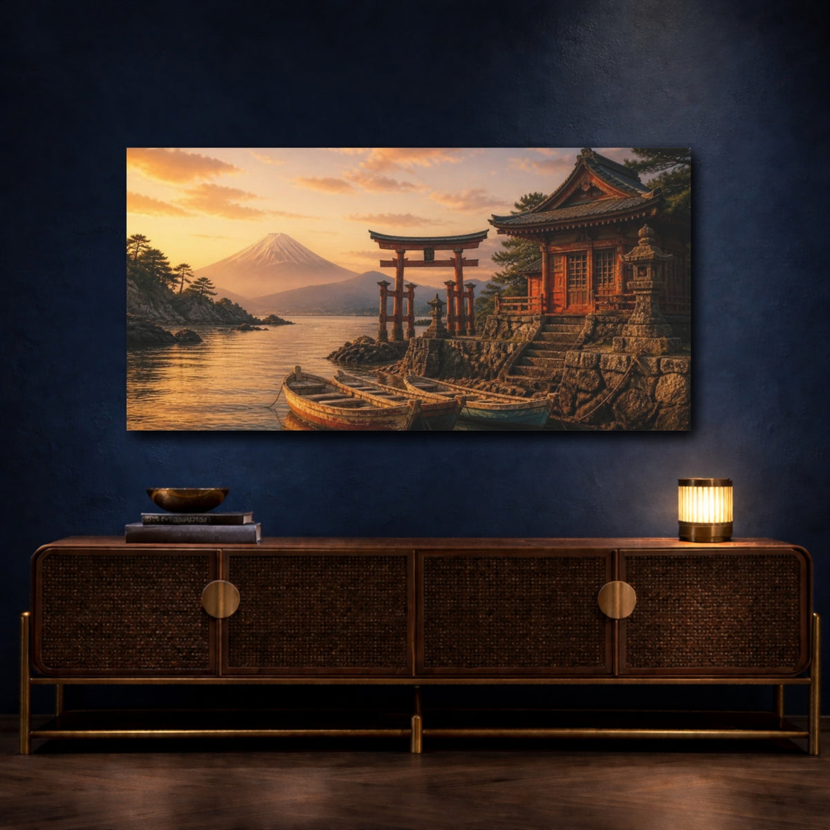Mockup 4. Japanese Torii And Boats shown as canvas print