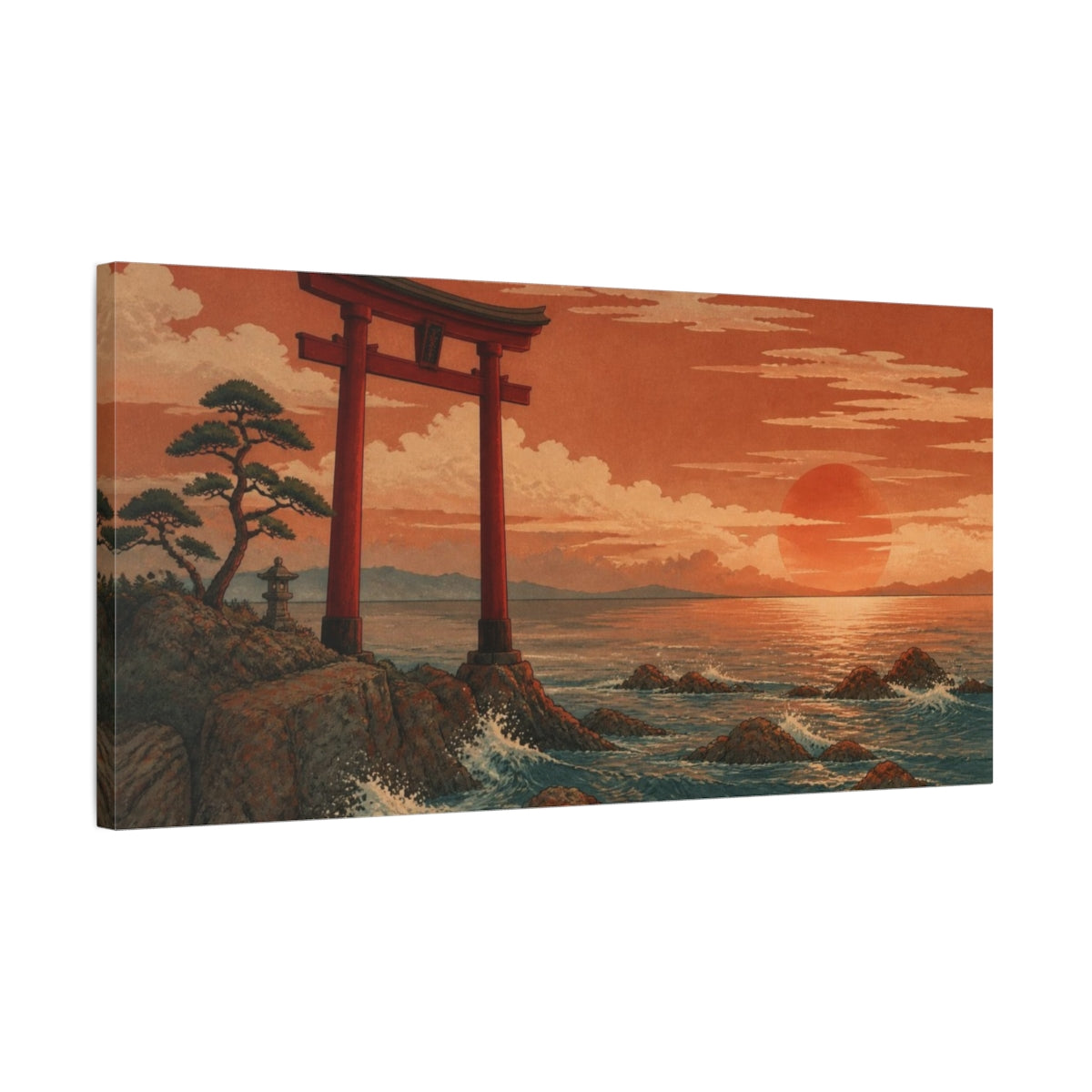 Side Mockup 1. Japanese Torii At Sunset shown as canvas print
