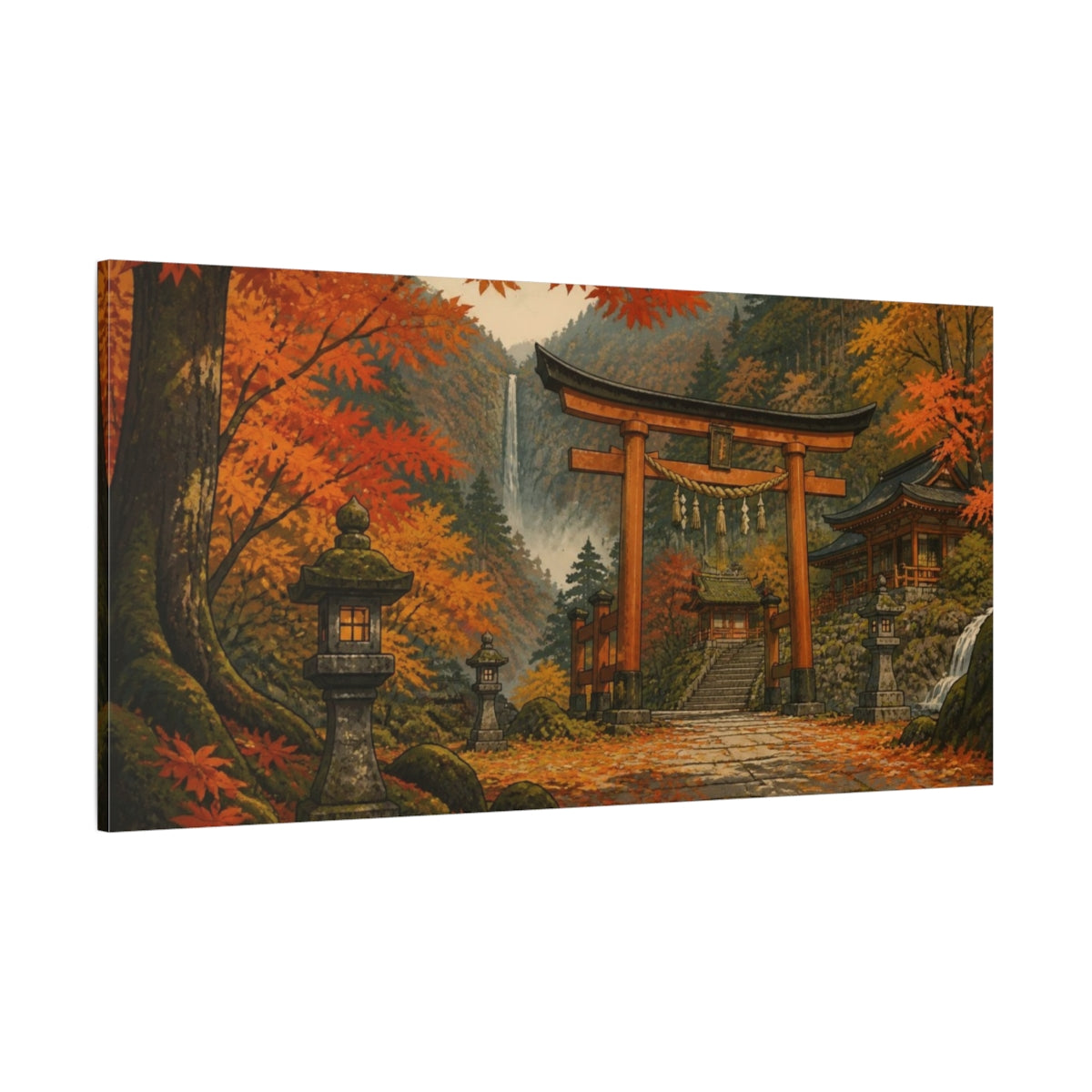 Side Mockup 2. Japanese Torii In Autumn shown as canvas print
