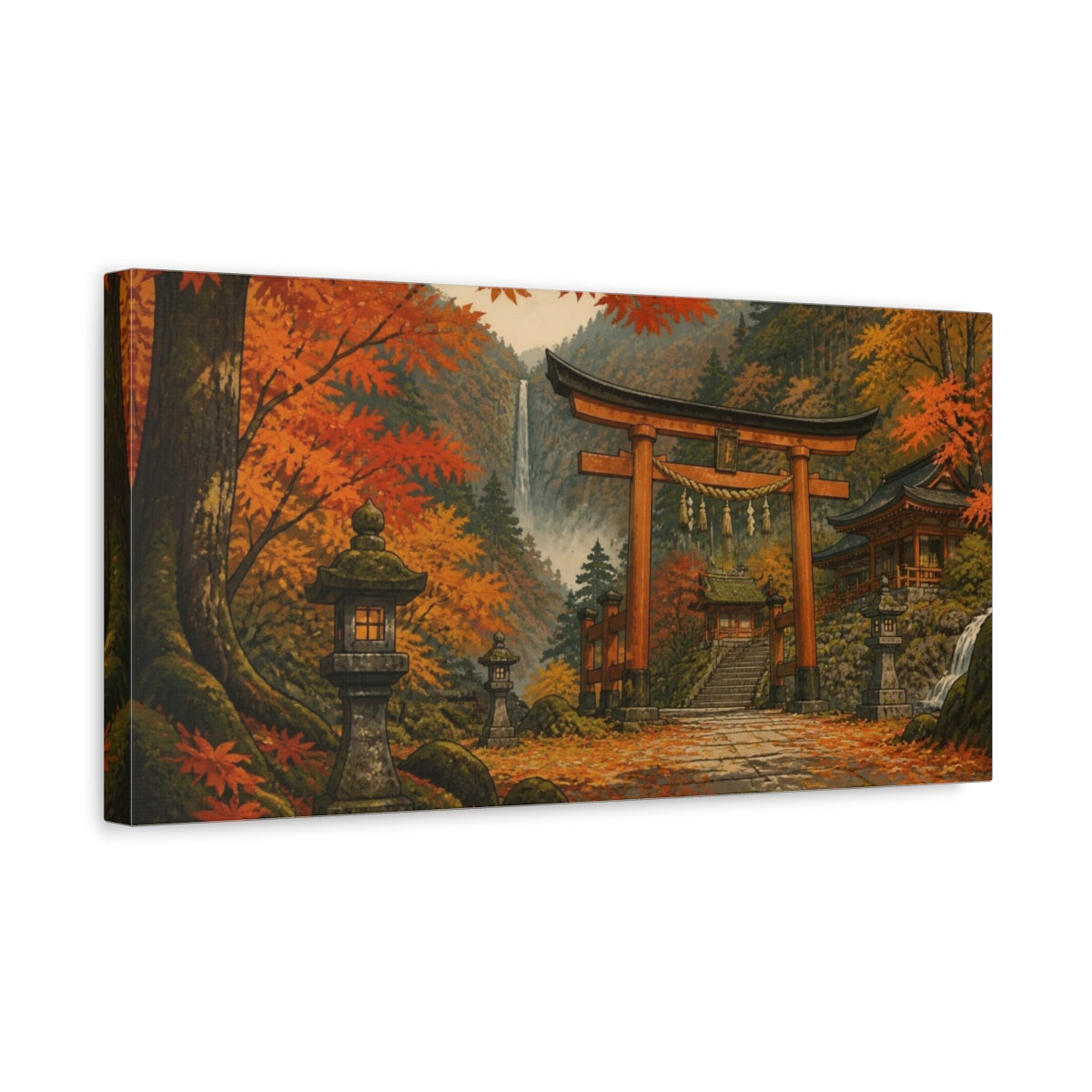 Side Mockup 3. Japanese Torii In Autumn shown as canvas print