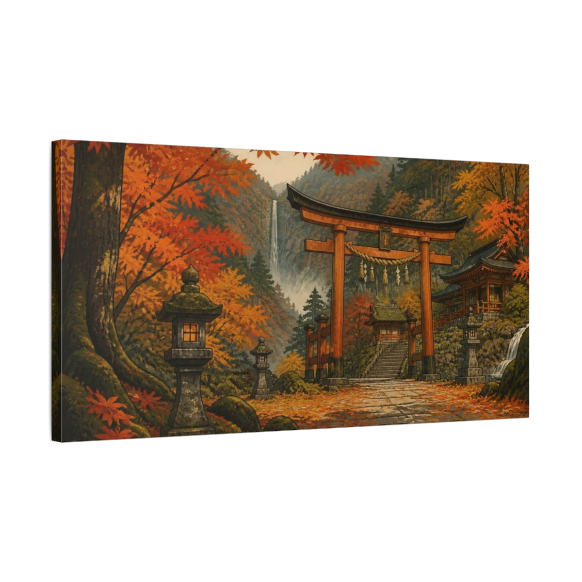 Side Mockup 1. Japanese Torii In Autumn shown as canvas print