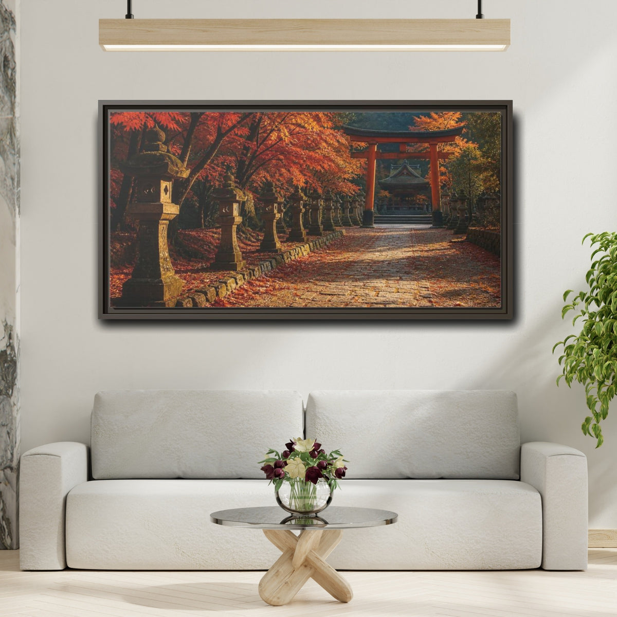 Mockup 2. Japanese Torii In Autumn shown as framed canvas print