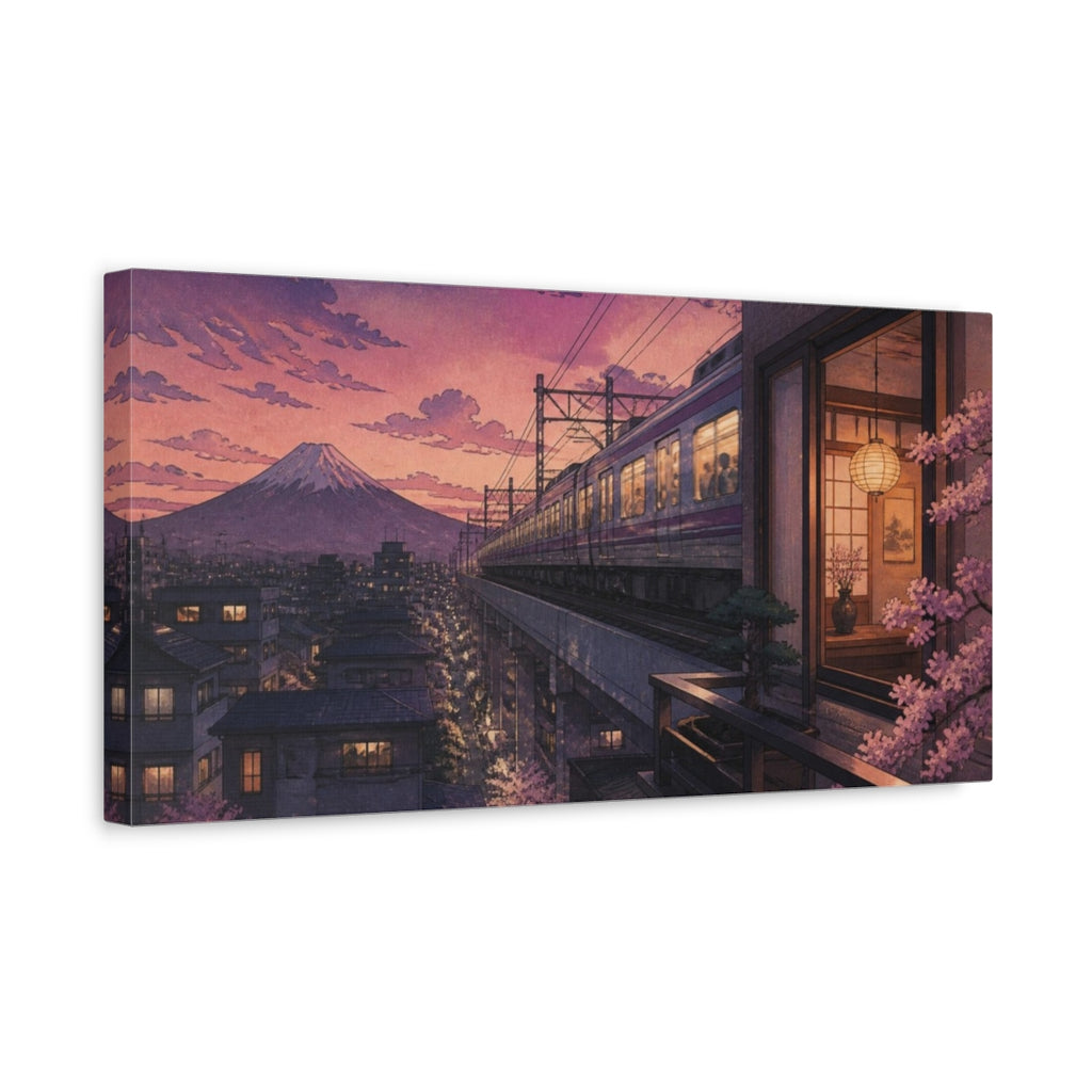 Side Mockup 3. Japanese Twilight Commuter Train shown as canvas print