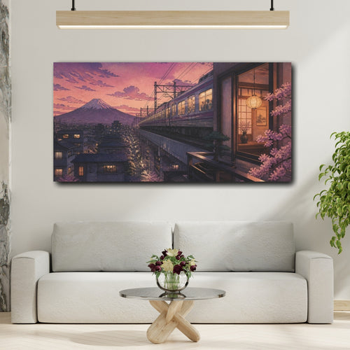 Mockup 2. Japanese Twilight Commuter Train shown as canvas print