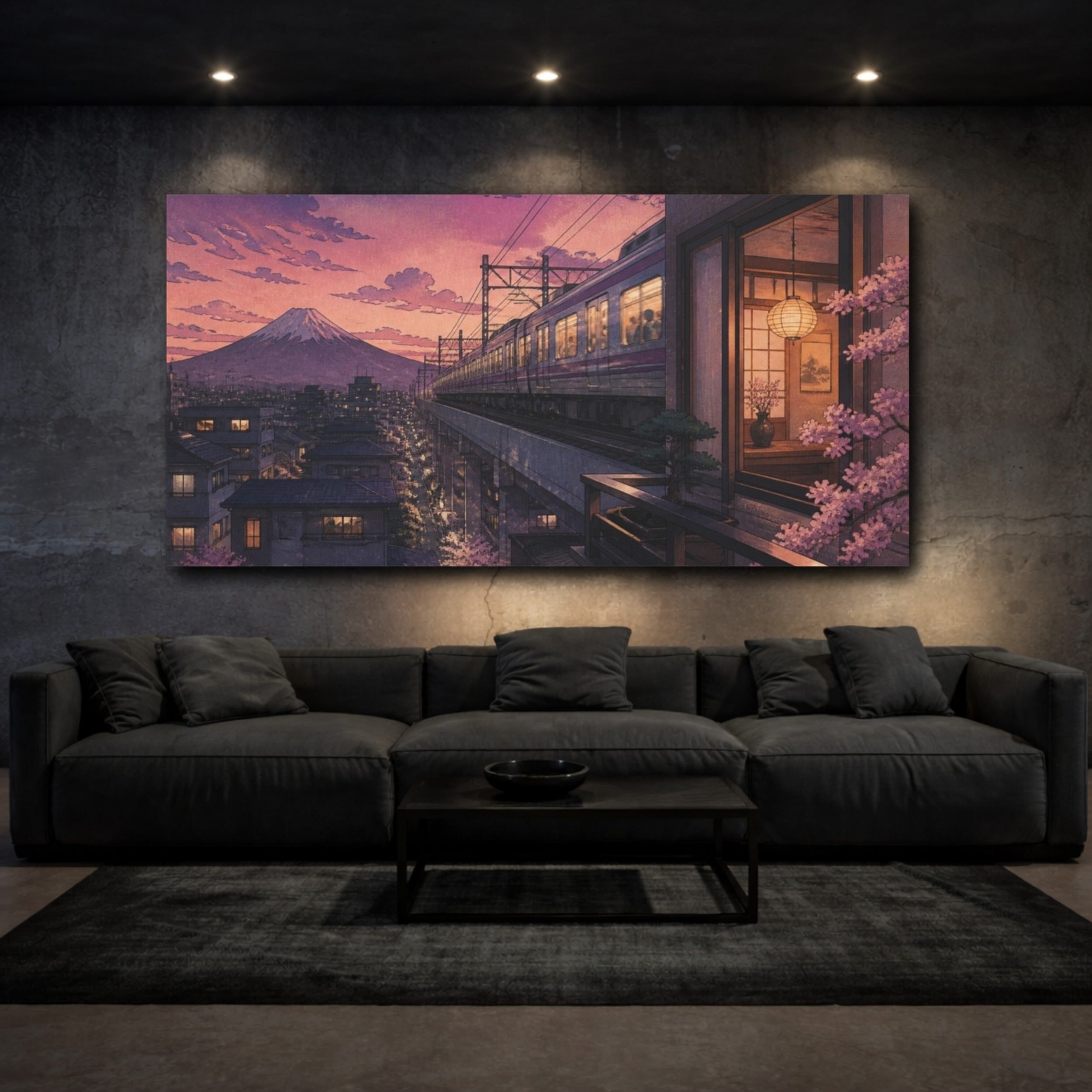 Mockup 3. Japanese Twilight Commuter Train shown as canvas print