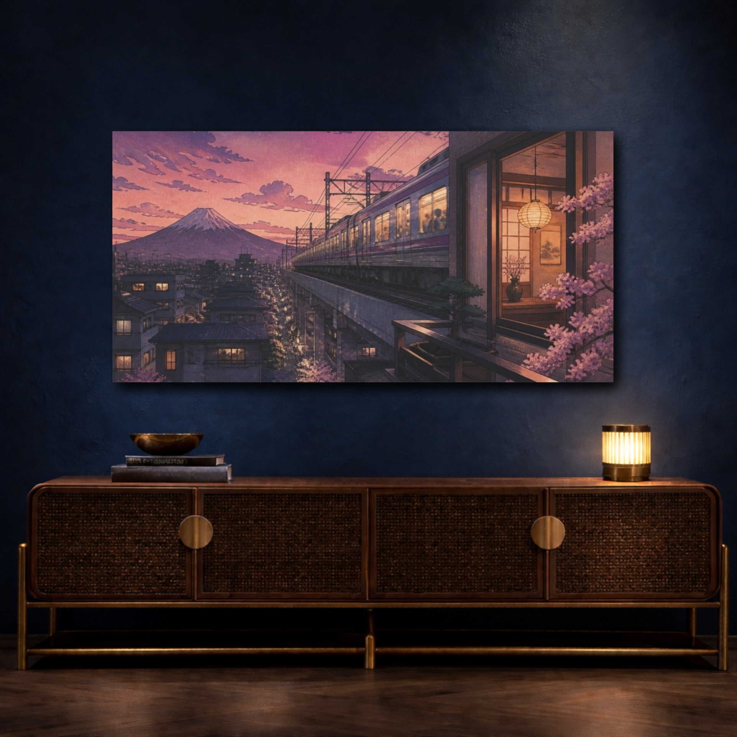 Mockup 4. Japanese Twilight Commuter Train shown as canvas print