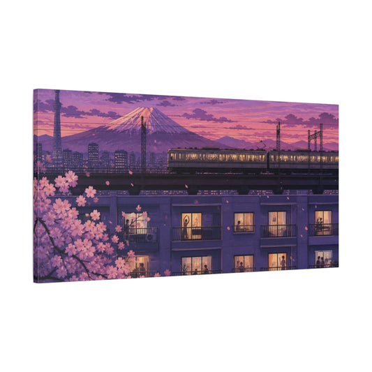 Main Mockup. Japanese Twilight Train shown as canvas print