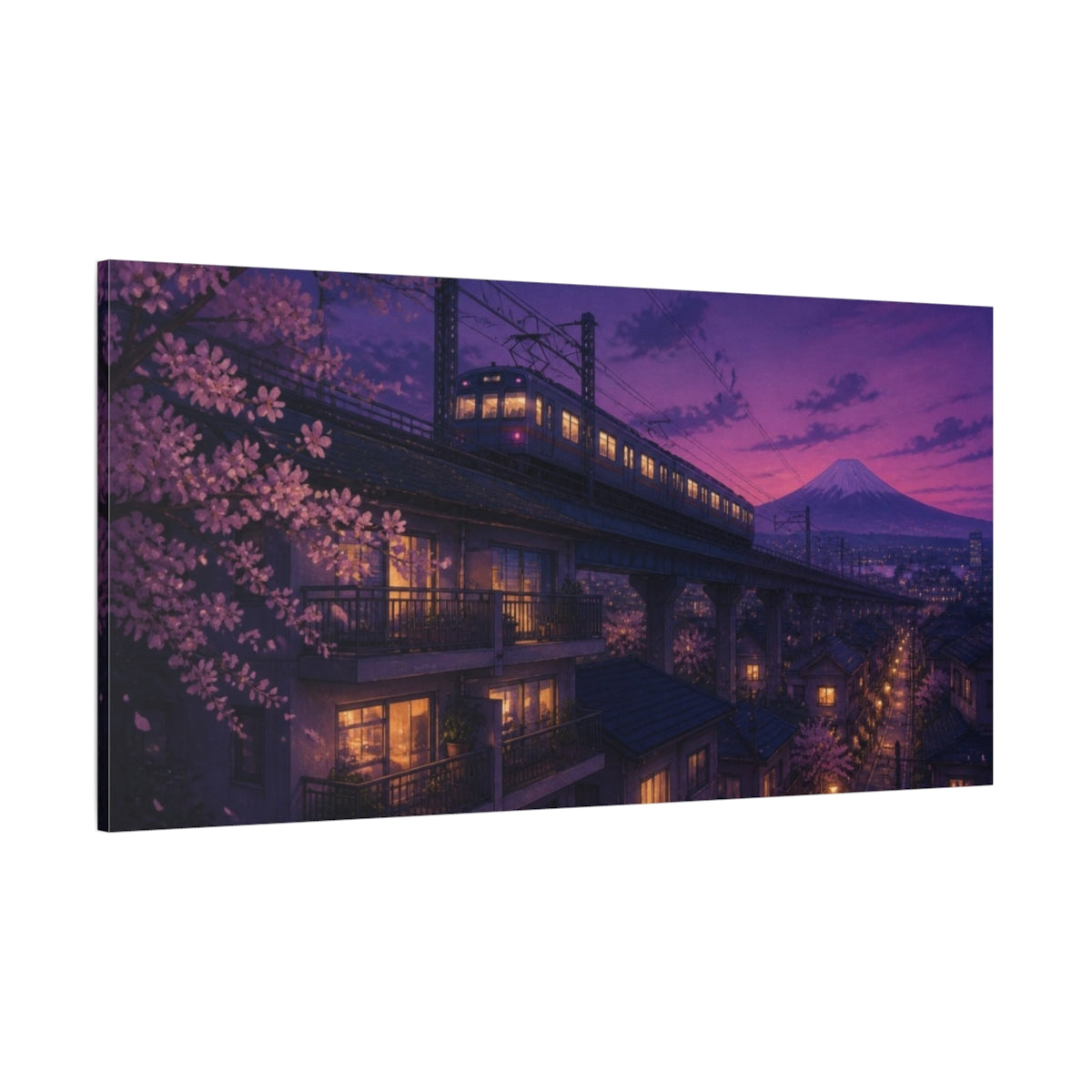 Side Mockup 2. Japanese Twilight Train shown as canvas print