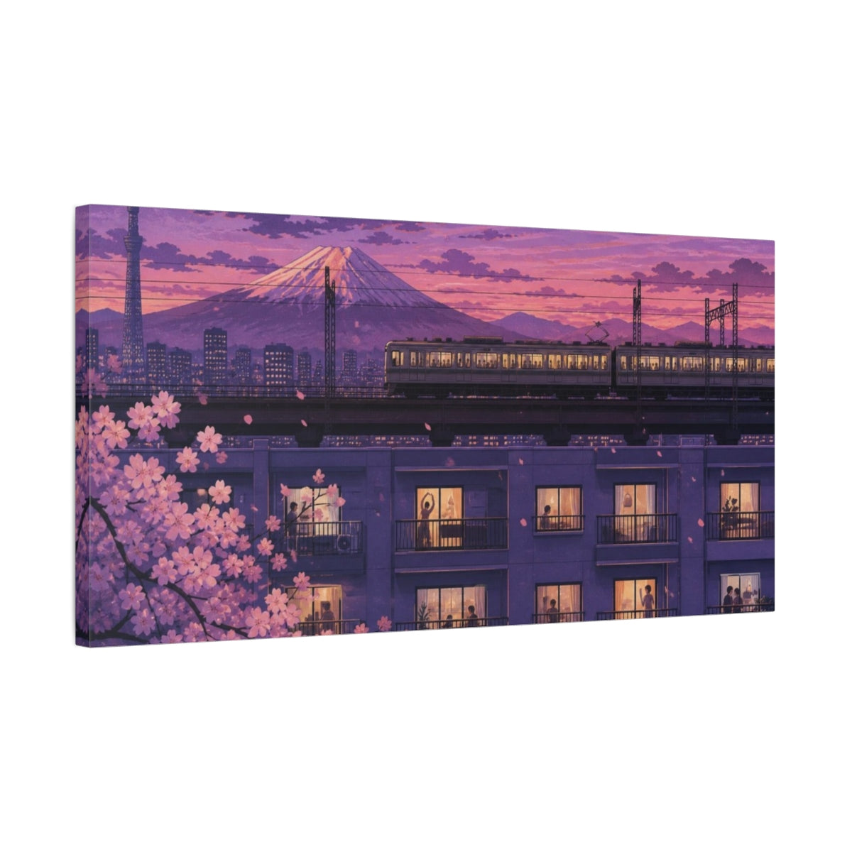 Side Mockup 1. Japanese Twilight Train shown as canvas print