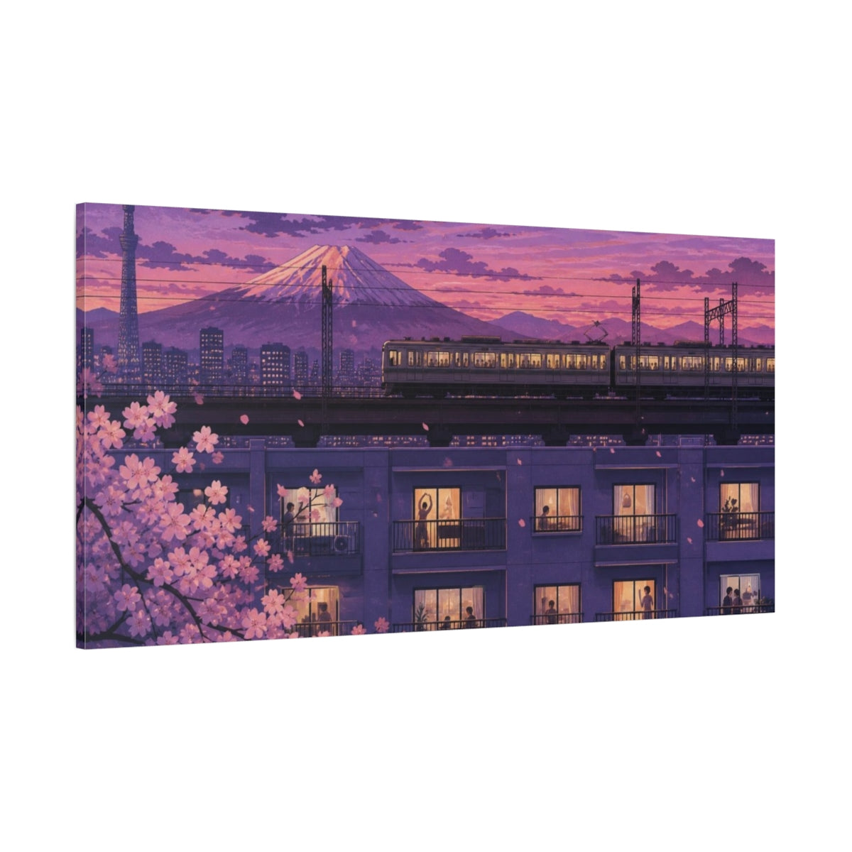 Side Mockup 2. Japanese Twilight Train shown as canvas print