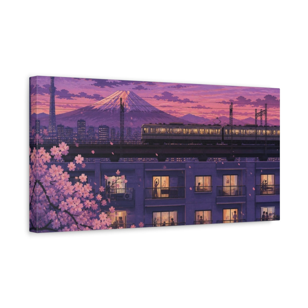 Side Mockup 3. Japanese Twilight Train shown as canvas print
