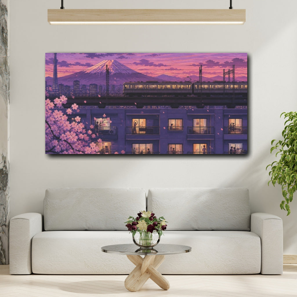 Mockup 2. Japanese Twilight Train shown as canvas print