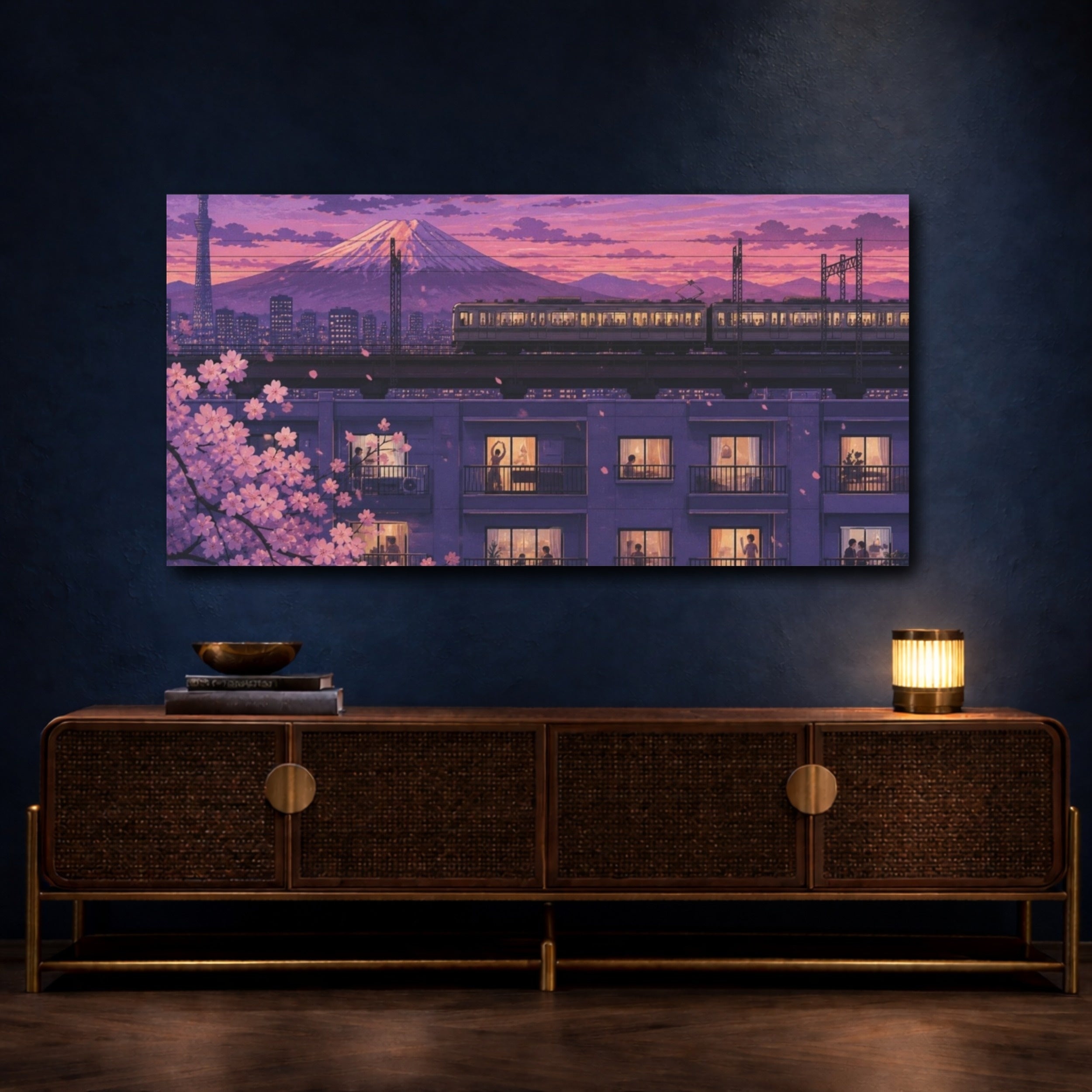 Mockup 4. Japanese Twilight Train shown as canvas print