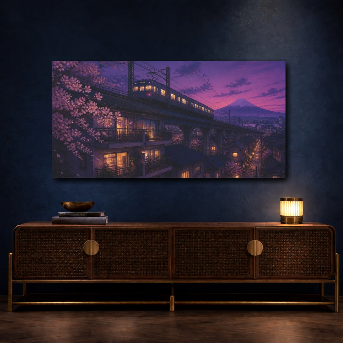Mockup 4. Japanese Twilight Train shown as canvas print
