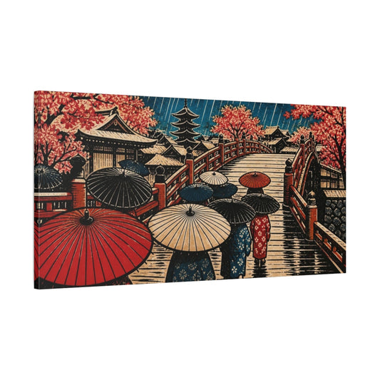 Main Mockup. Japanese Umbrella Walkers shown as canvas print