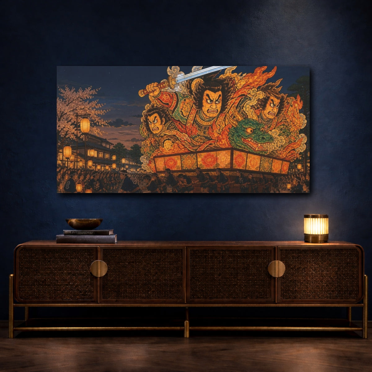Mockup 4. Japanese Warrior Float shown as canvas print