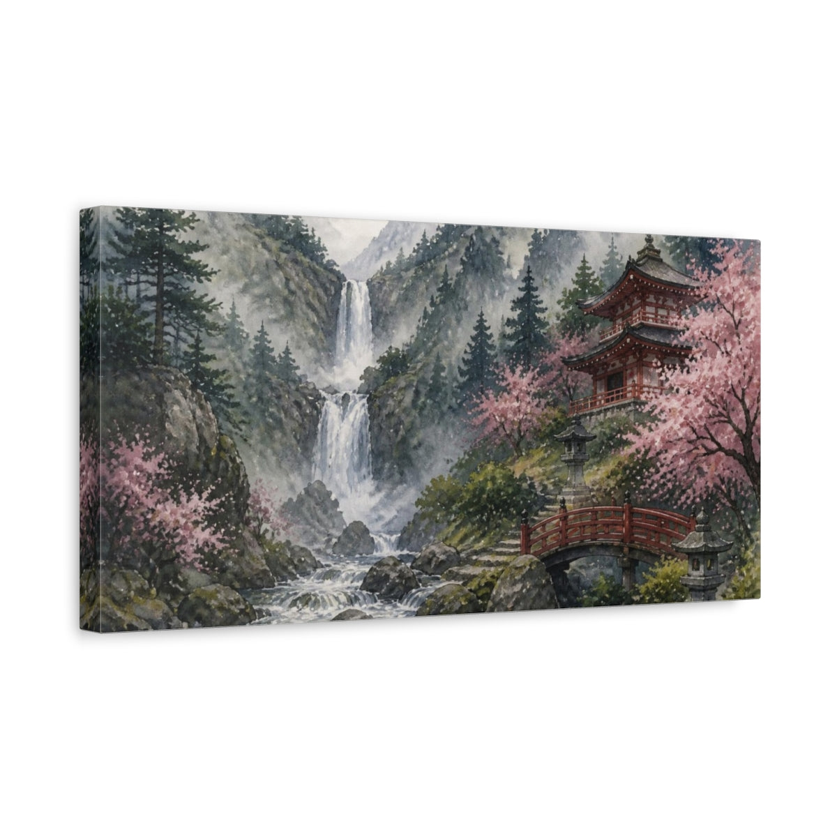 Side Mockup 3. Japanese Waterfall Pagoda shown as canvas print