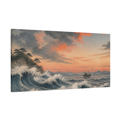 Main Mockup. Japanese Wave And Fishing Boat shown as canvas print