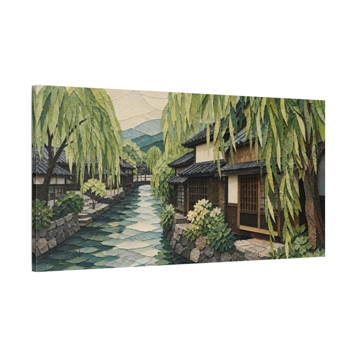 Main Mockup. Japanese Willow Canal shown as canvas print