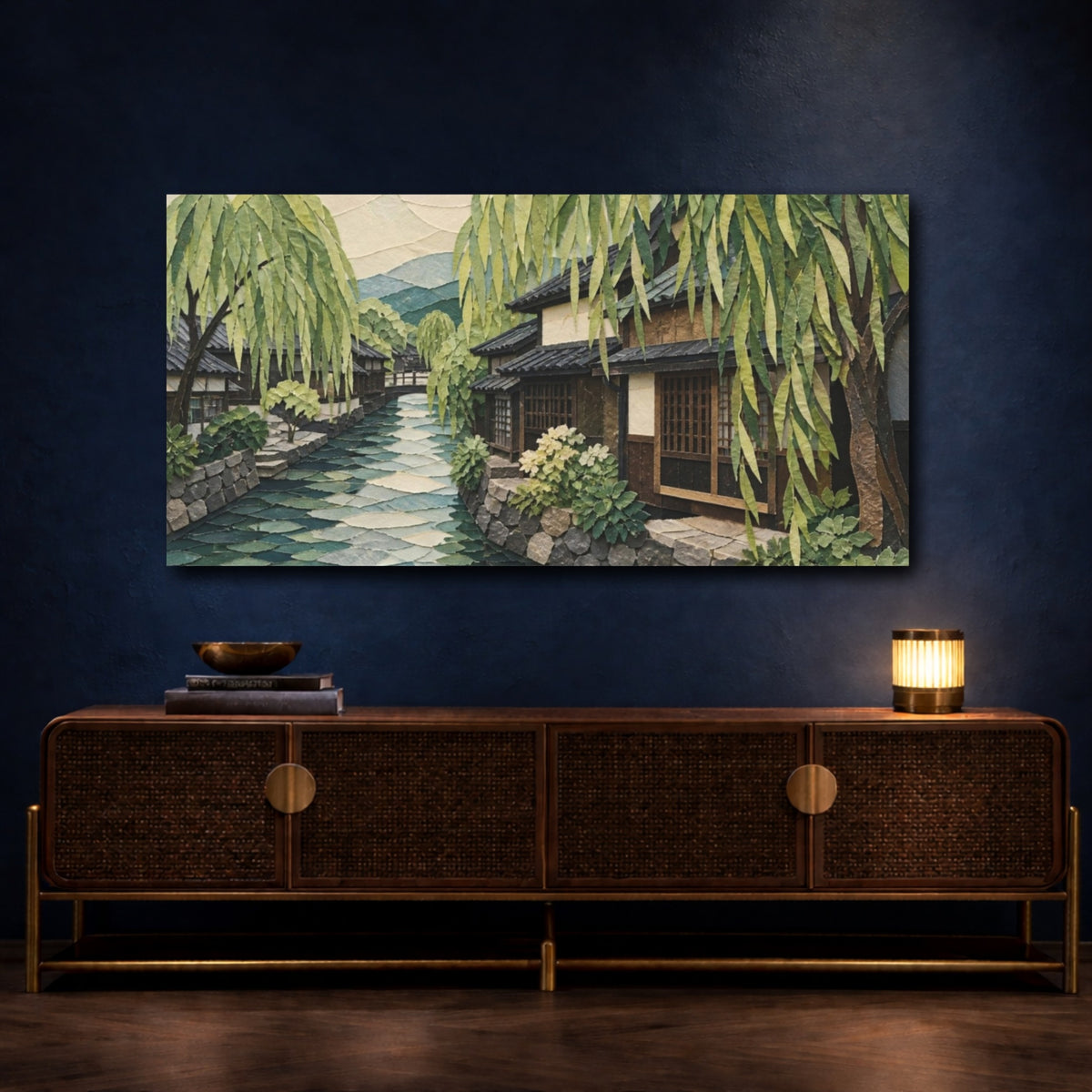 Mockup 4. Japanese Willow Canal shown as canvas print
