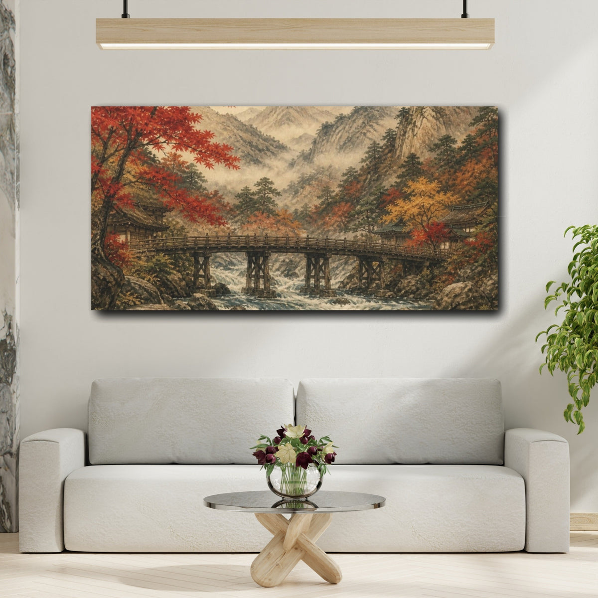 Mockup 2. Japanese Wooden Bridge In Autumn shown as canvas print