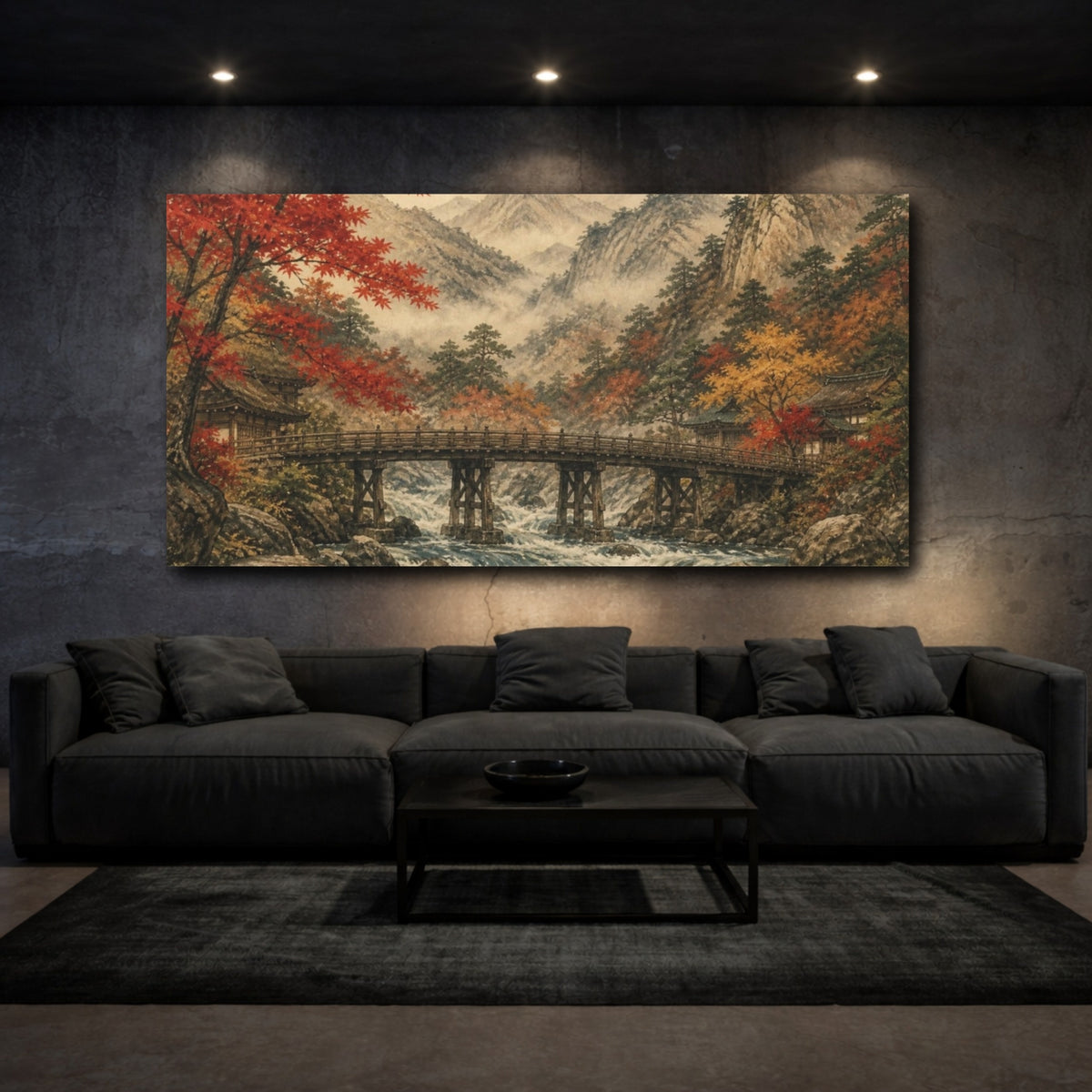 Mockup 3. Japanese Wooden Bridge In Autumn shown as canvas print