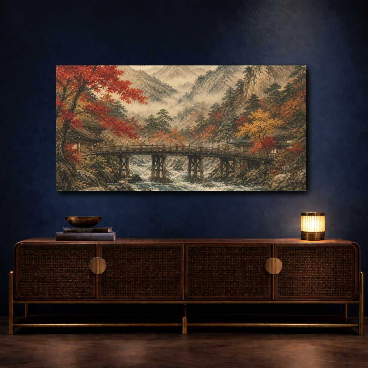 Mockup 4. Japanese Wooden Bridge In Autumn shown as canvas print