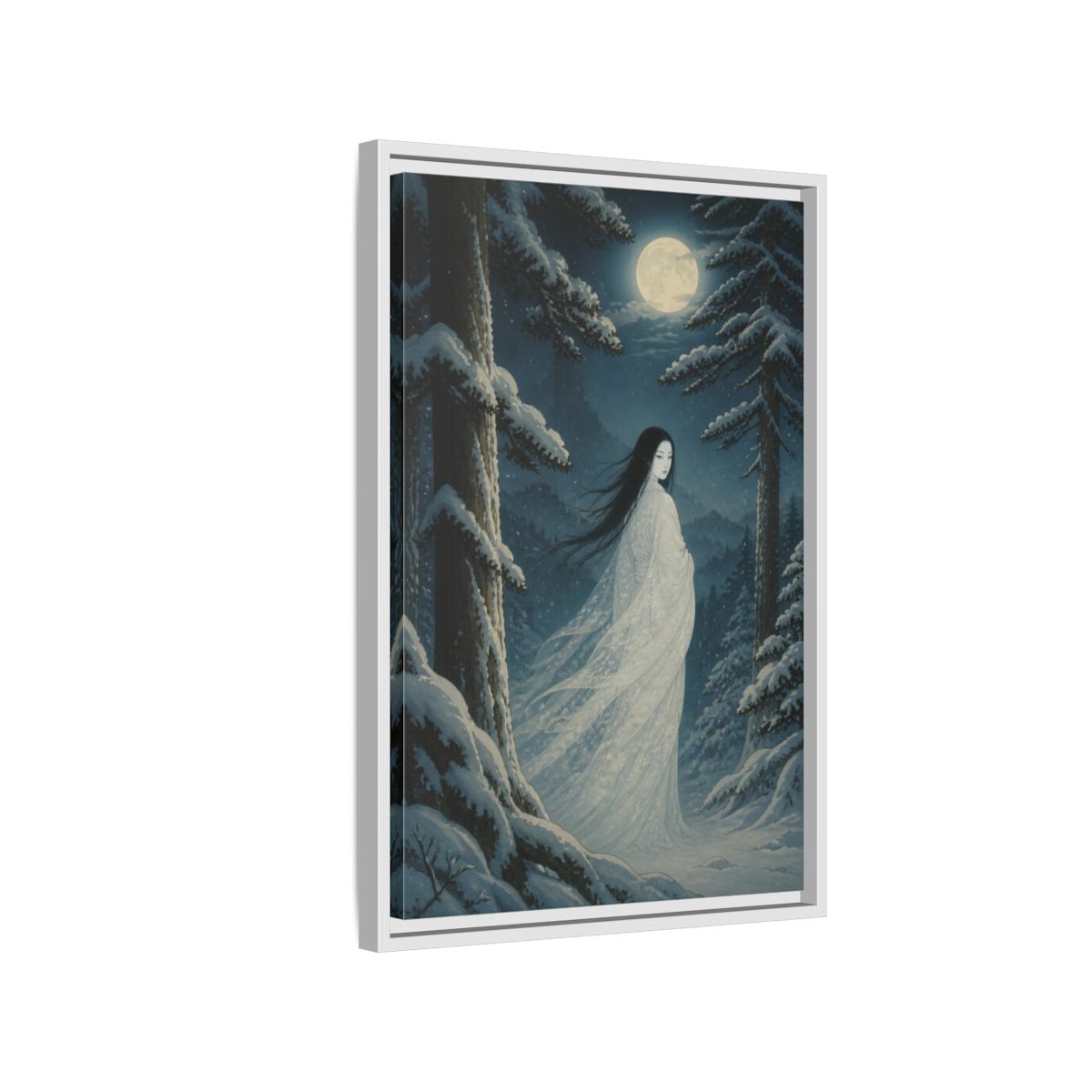 Side Mockup 1. Japanese Yuki-Onna shown as framed canvas print