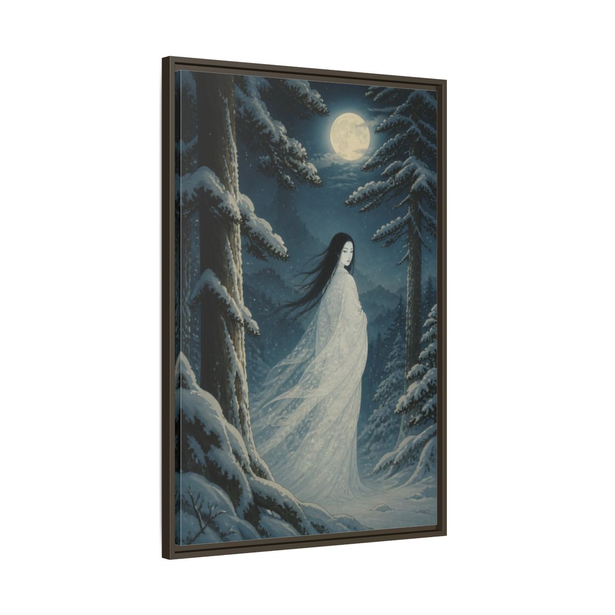 Main Mockup. Japanese Yuki-Onna shown as framed canvas print