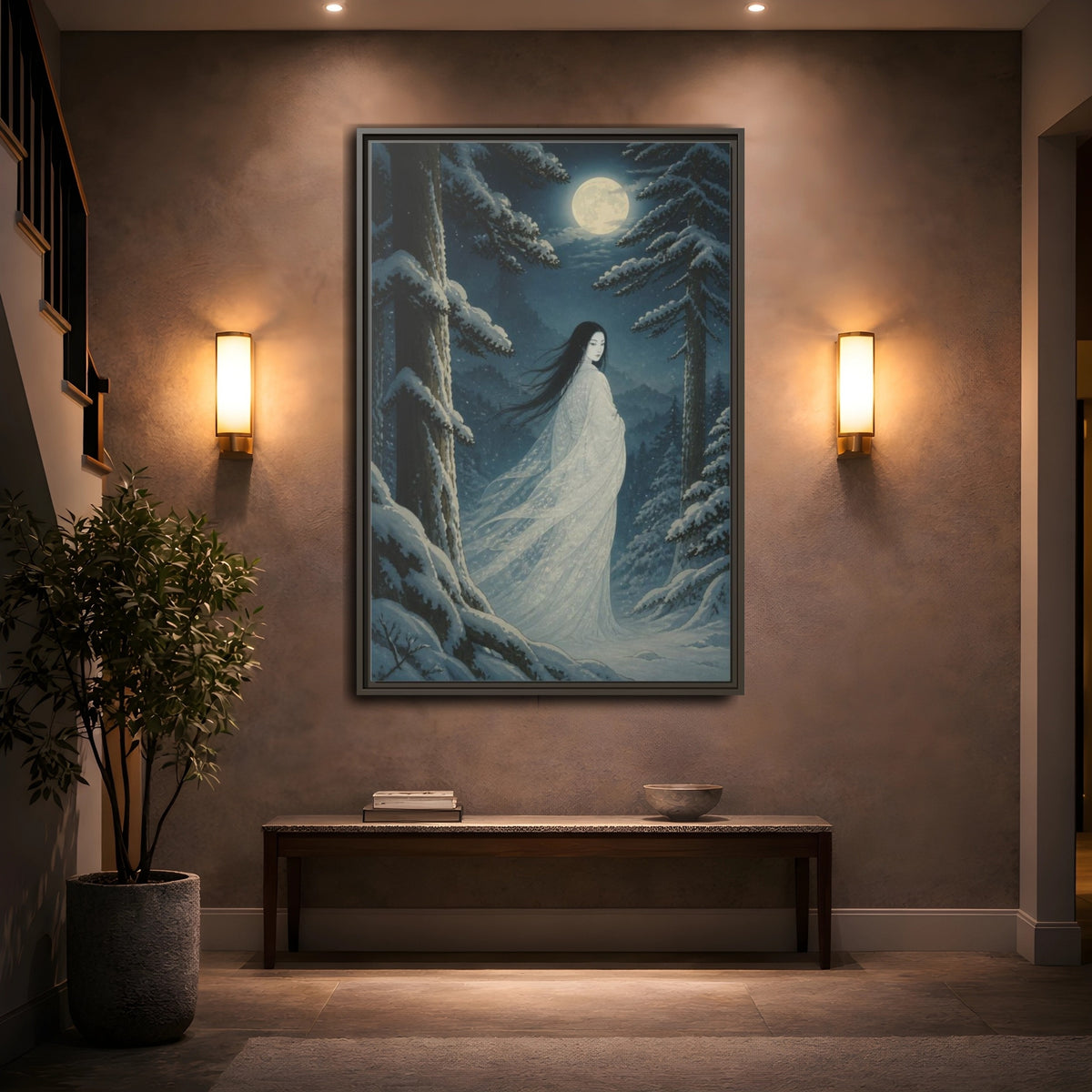 Mockup 2. Japanese Yuki-Onna shown as framed canvas print