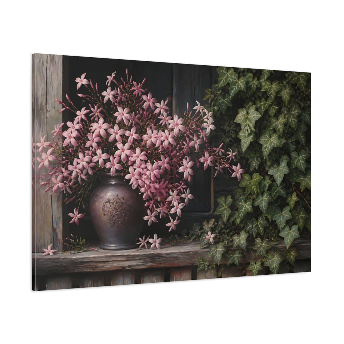 Side Mockup 1. Jasmine Flowers On Porch shown as canvas print