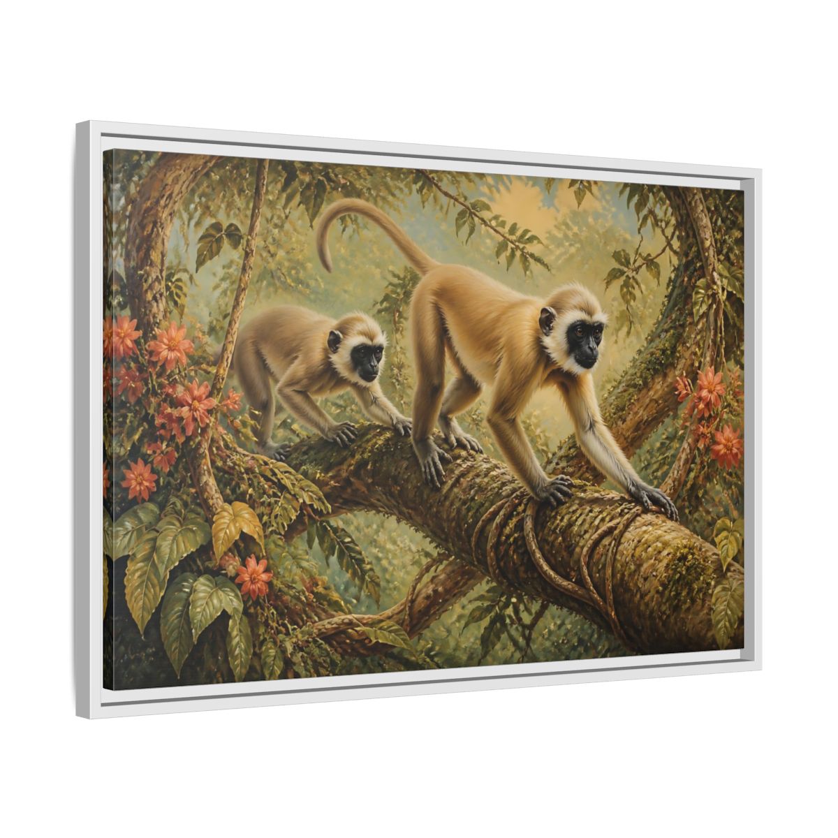 Side Mockup 10. Jungle Animals: Monkeys On Vine shown as framed canvas print