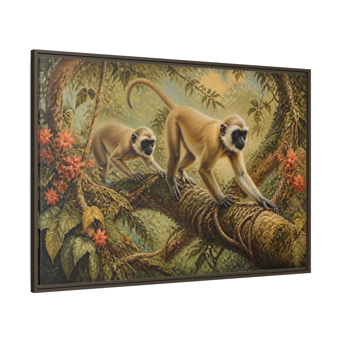 Side Mockup 8. Jungle Animals: Monkeys On Vine shown as framed canvas print
