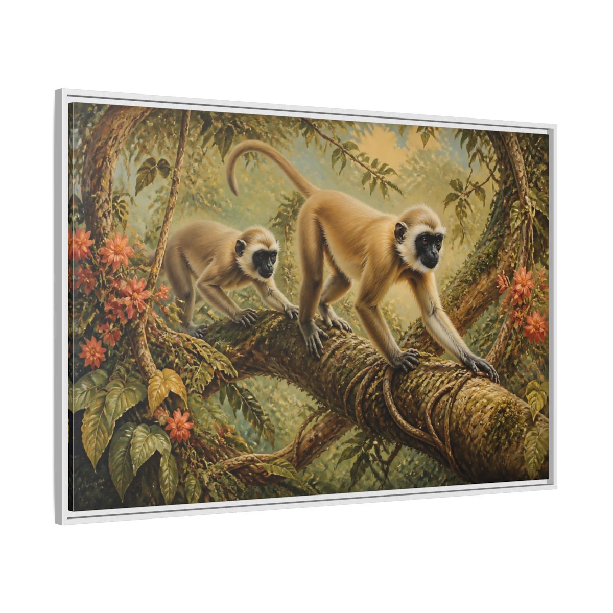 Side Mockup 7. Jungle Animals: Monkeys On Vine shown as framed canvas print