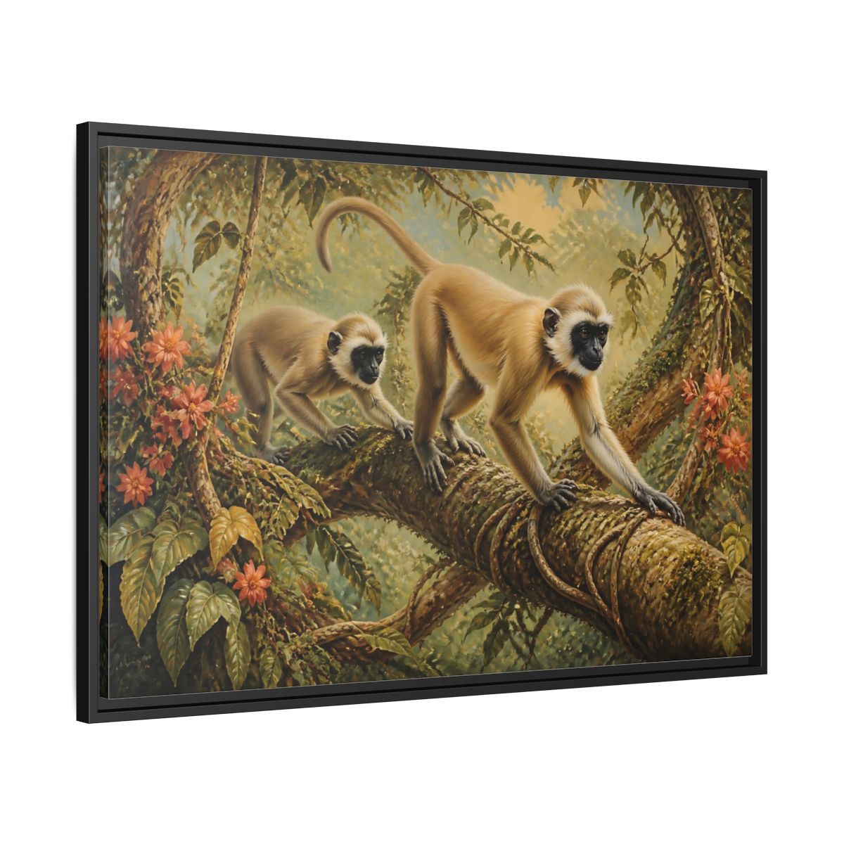 Side Mockup 13. Jungle Animals: Monkeys On Vine shown as framed canvas print