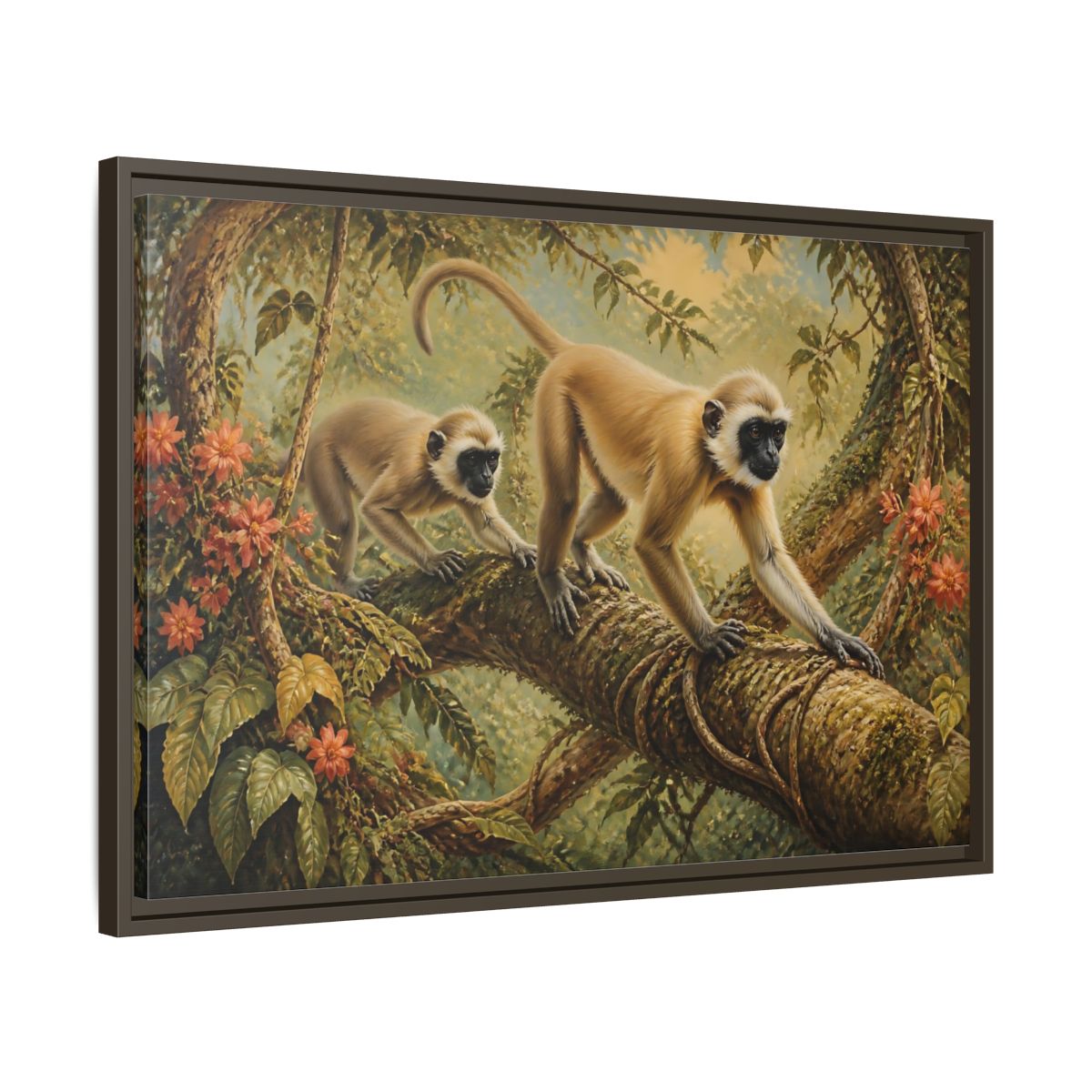 Side Mockup 11. Jungle Animals: Monkeys On Vine shown as framed canvas print