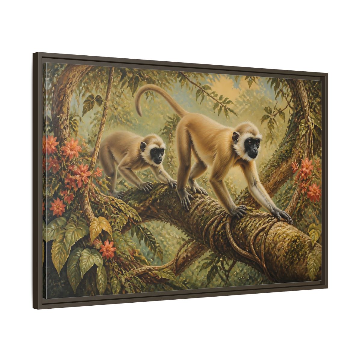 Main Mockup. Jungle Animals: Monkeys On Vine shown as framed canvas print