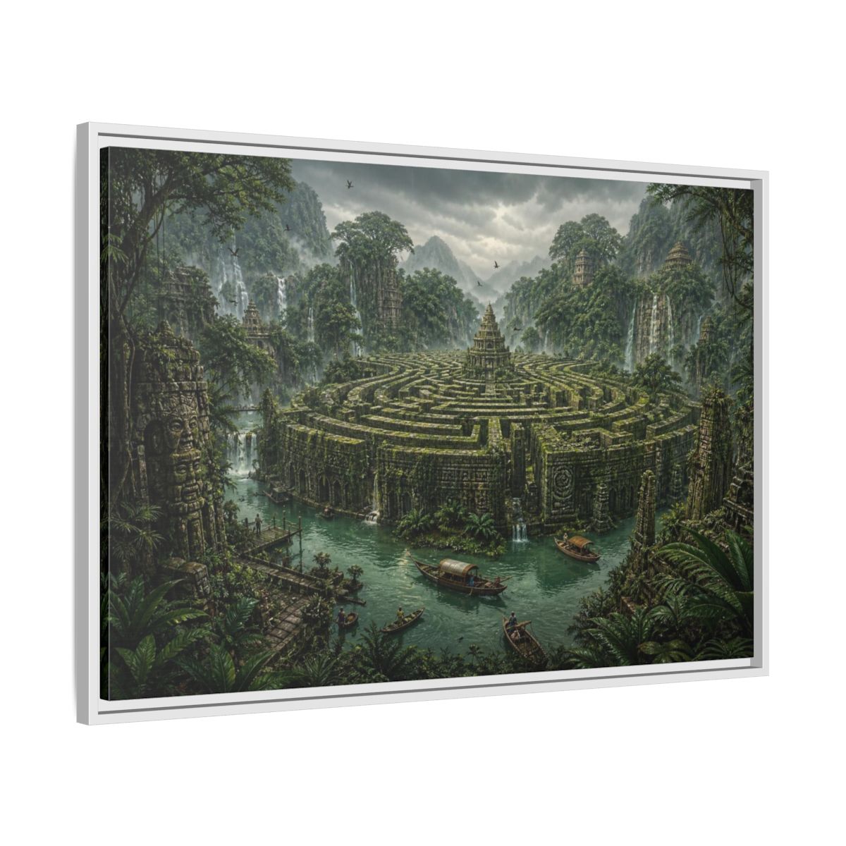 Side Mockup 9. Jungle Stone Labyrinth shown as framed canvas print